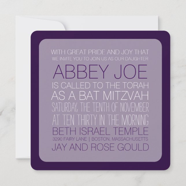PixDezines DIYcolors/typography/bat mitzvah Invitation (Back)