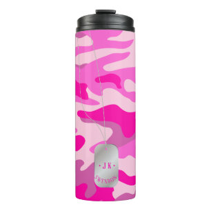 PixDezines Dogtag Monogram Sassy Pink Camouflage Thermal Tumbler