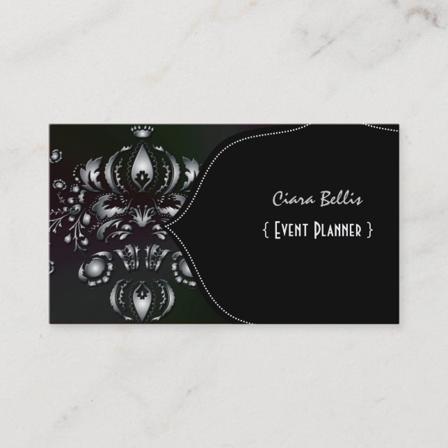 PixDezines Dolcè Damask/Faux Silver Business Card (Front)