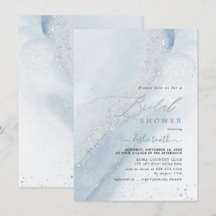 PixDezines Dusty Blue Alcohol+Ink Bridal Shower Invitation