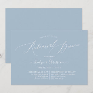 PixDezines Dusty Blue Minimalist Rehearsal Dinner Invitation