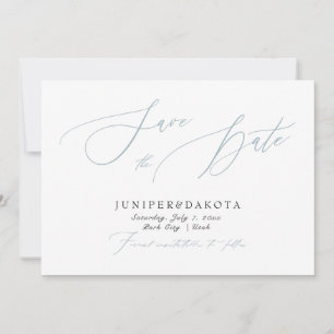 PixDezines Dusty Blue Modern Script Save the Date Invitation