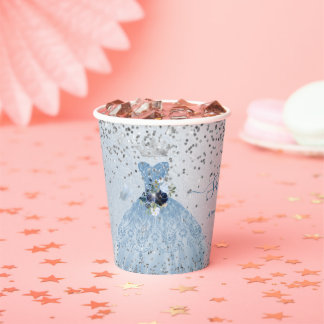 PixDezines Dusty Blue Quinceanera Dress Paper Cups