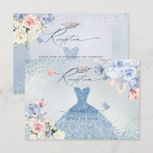 PixDezines Dusty Blue Roses Quinceanera Reception Invitation