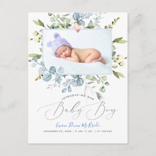PixDezines Dusty Blue Watercolor flowers Boy Postcard