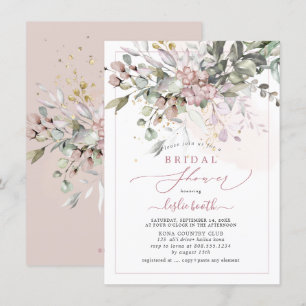 PixDezines Dusty Pink Gum Eucalyptus Bridal Shower Invitation