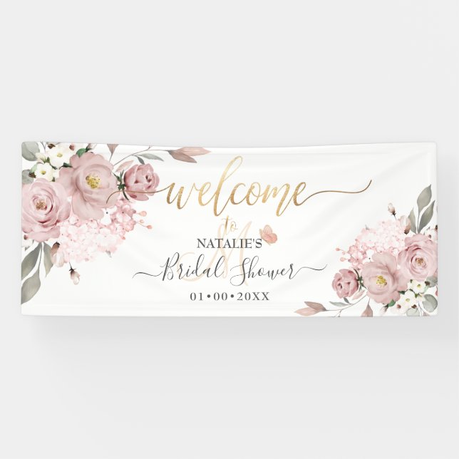 PixDezines Dusty Pink Roses Watercolor Flowers Banner (Horizontal)