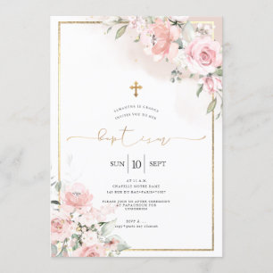 PixDezines Dusty Roses, Rustic Watercolor Baptism Invitation