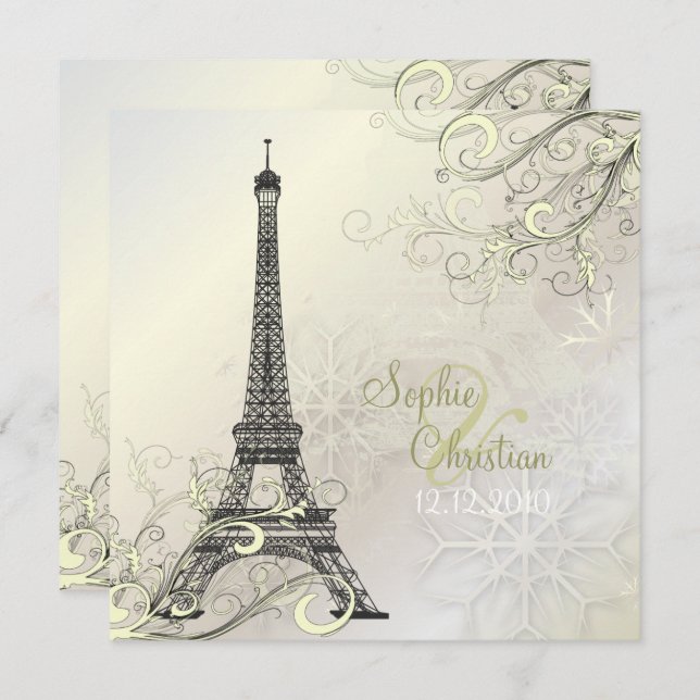 PixDezines EIFFEL PARIS+SNOWFLAKES INVITATIONS (Front/Back)