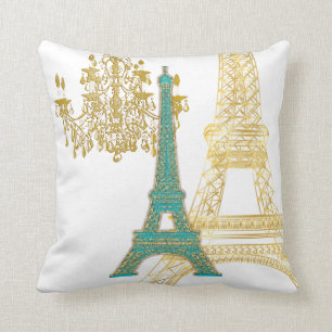 PixDezines eiffel tower/faux gold/DIY colour Cushion