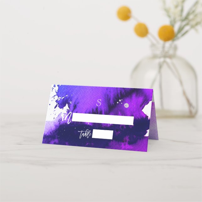 PixDezines Electric Purple Watercolor Bar Mitzvah Place Card (Front)