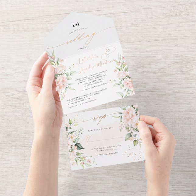 PixDezines Elegant Blush n Cream Roses All In One Invitation (Tearaway)