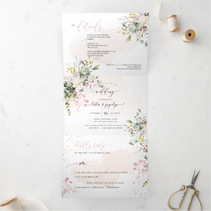 PixDezines Elegant Blush Pink Eucalyptus Tri-Fold Invitation