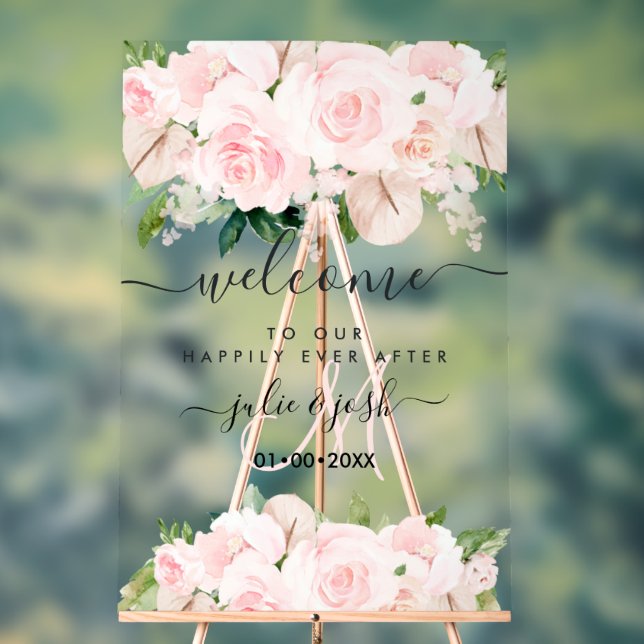 PixDezines Elegant Blush Pink Roses Anthuriums Acrylic Sign (Neutral)
