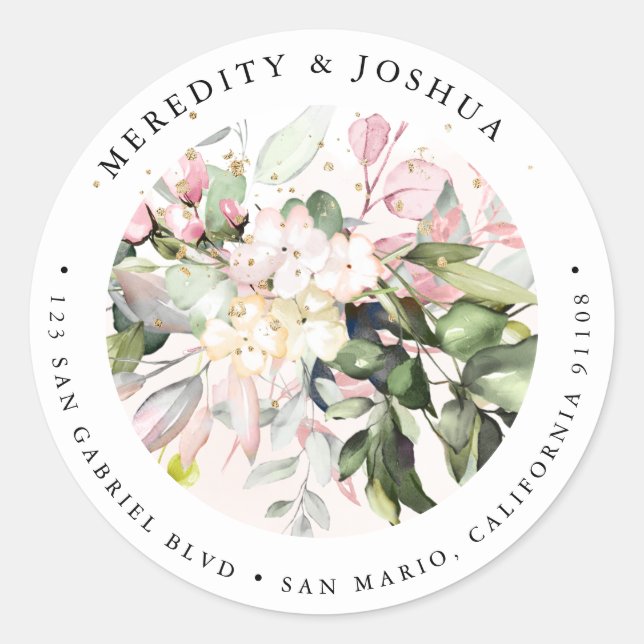 PixDezines Elegant Botanical Blush Pink Eucalyptus Classic Round Sticker (Front)