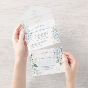 PixDezines Elegant Dusty Blue Roses All In One Invitation