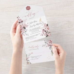 PixDezines Elegant Dusty Rose+Gum Eucalyptus All In One Invitation