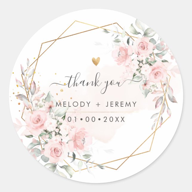 PixDezines Elegant H2 Dusty Roses Thank You Classic Round Sticker (Front)