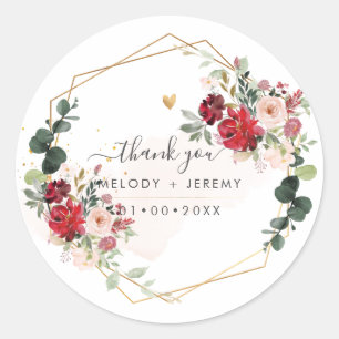 PixDezines Elegant H2 Flowers Red n Blush    Classic Round Sticker