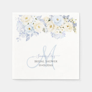 PixDezines Elegant Ice Blue Hyde Cream Roses Napkin