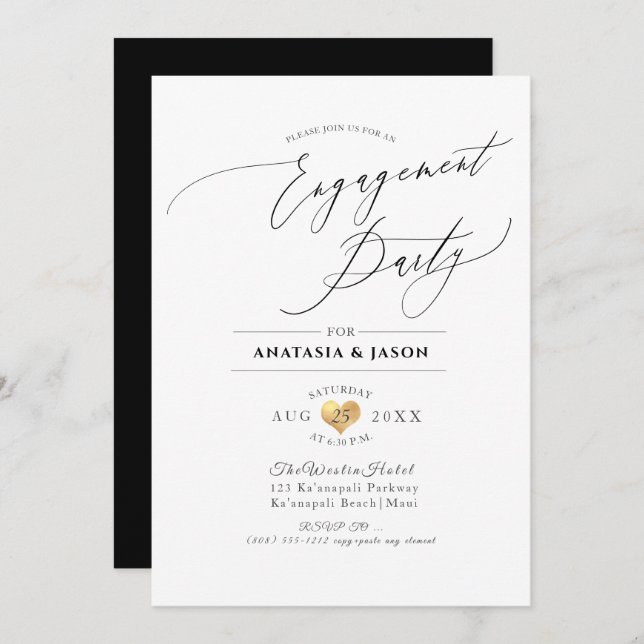 PixDezines Elegant Luxe Calligraphy Engagement Invitation (Front/Back)