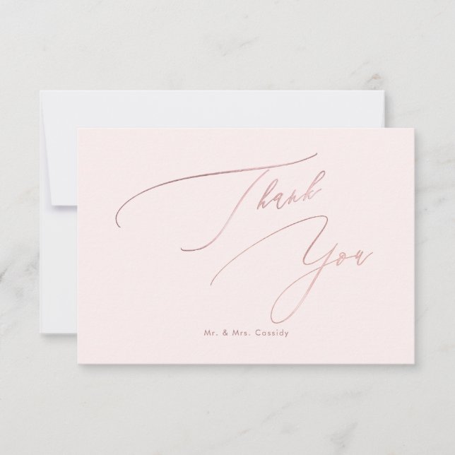 PixDezines Elegant Luxe Calligraphy Rose Gold Thank You Card (Front)