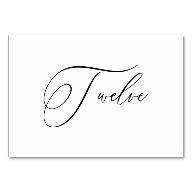 PixDezines Elegant Romantic Calligraphy Twelve 12 Table Number (Front)