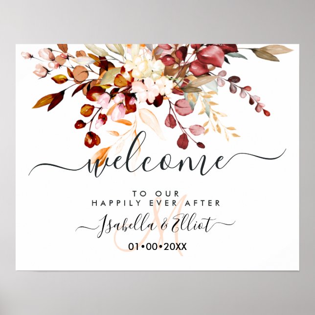 PixDezines Elegant Rust Orange  Eucalyptus Welcome Poster (Front)
