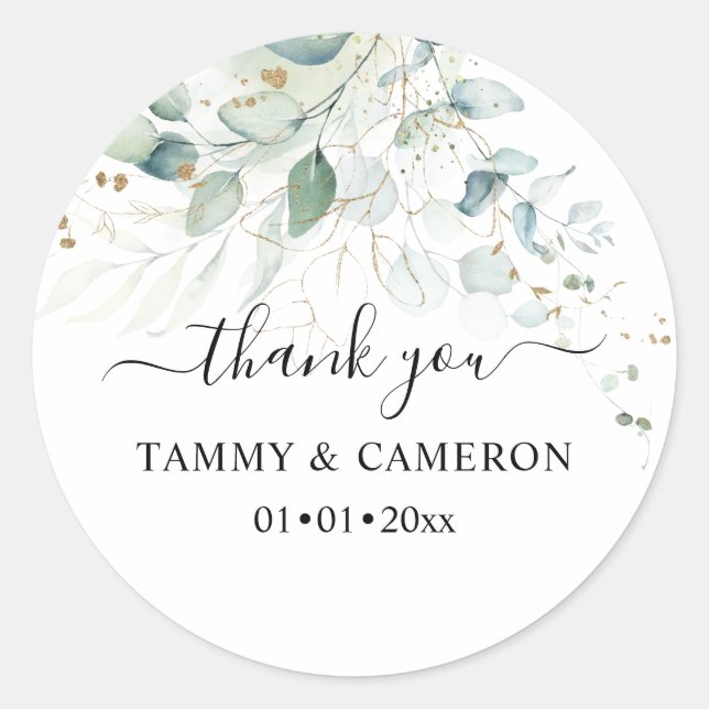 PixDezines Elegant Watercolor Greenery Eucalyptus  Classic Round Sticker (Front)