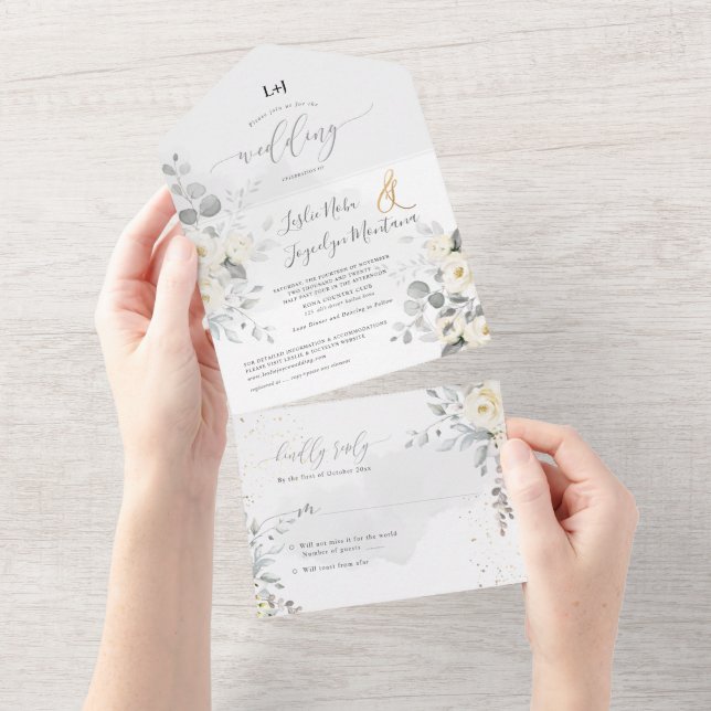PixDezines Elegant White Flowers All In One Invitation (Tearaway)