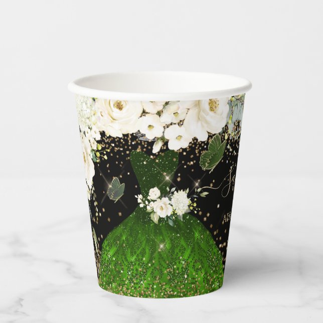 PixDezines Emerald Green Quinceanera Dress  Paper  Paper Cups (Front)