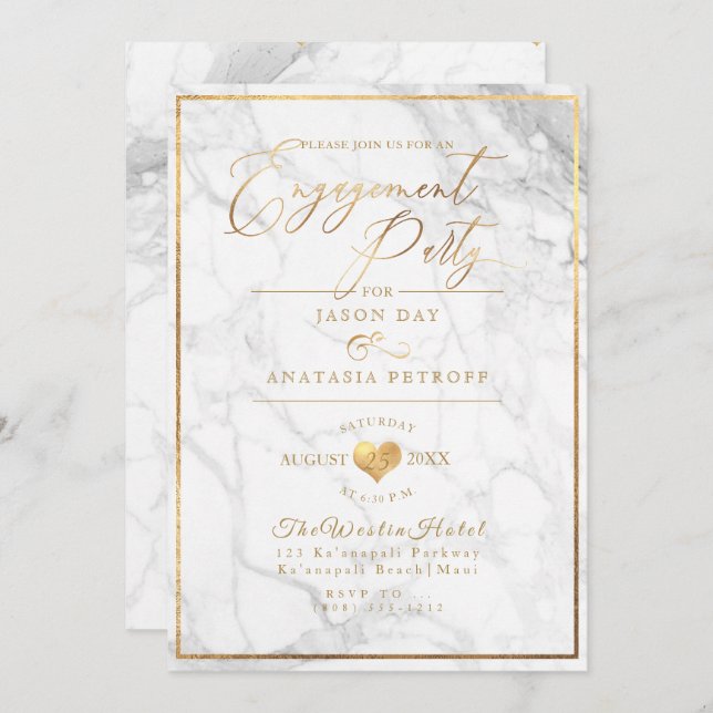 PixDezines Engagement Party Marble/Faux Gold Invitation (Front/Back)