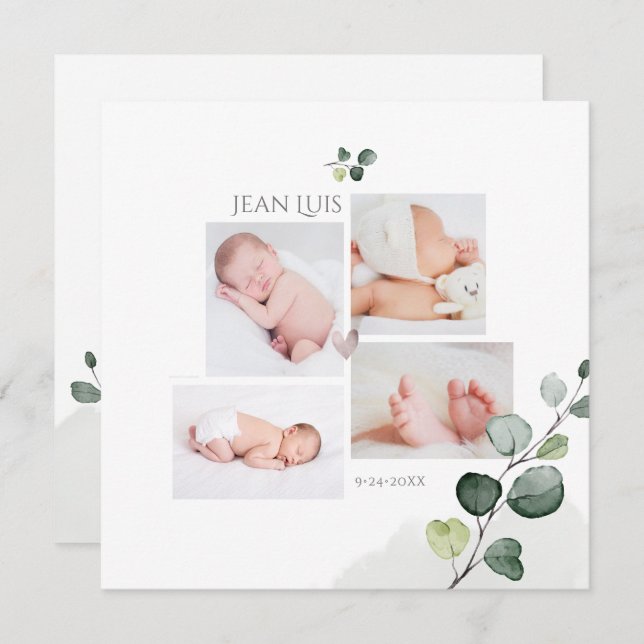PixDezines Eucalyptus Simple Birth Announcement  (Front/Back)