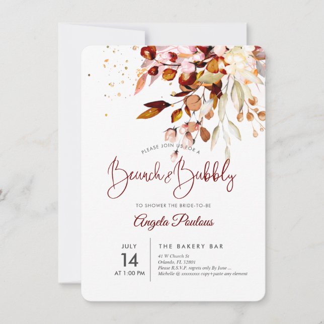 PixDezines Fall Gum Eucalyptus Brunch+Bubbly Invitation (Front)