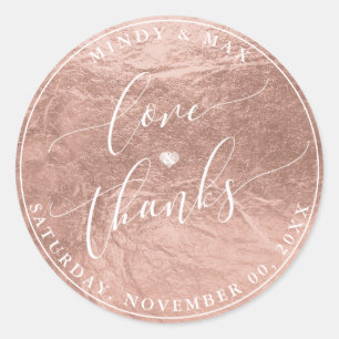 PixDezines FALSE GOLD FOIl LOVE+THANKS Classic Round Sticker