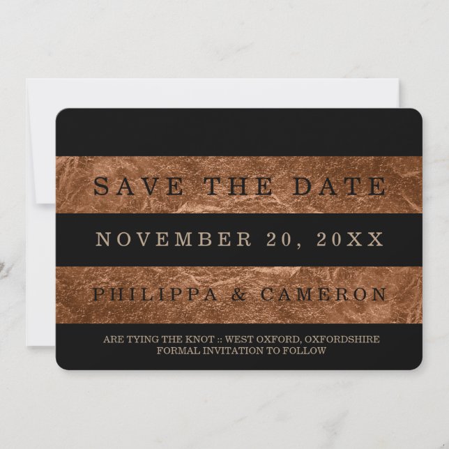 PixDezines faux copper foil stripes save the date (Front)
