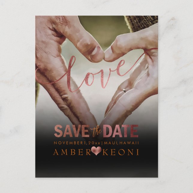 PixDezines Faux Copper Save the Date/Heart Announcement Postcard (Front)