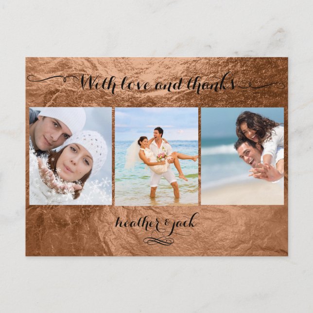 PixDezines faux copper/wedding photos thank you Postcard (Front)