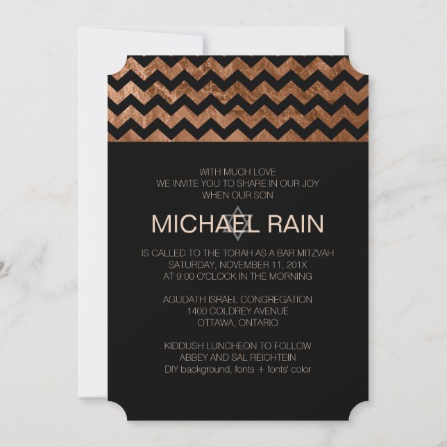 PixDezines faux foil/chevron bar mitzvah Invitation (Back)