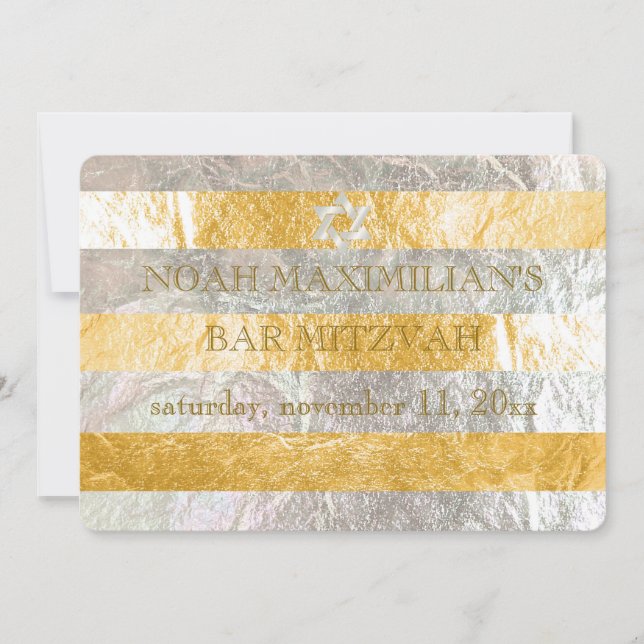 PixDezines faux foil/silver stripes bar mitzvah Invitation (Front)