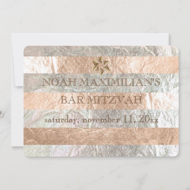 PixDezines faux foil/silver stripes bar mitzvah Invitation (Front)
