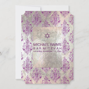 PixDezines faux foil/tunis damask bar mitzvah Invitation