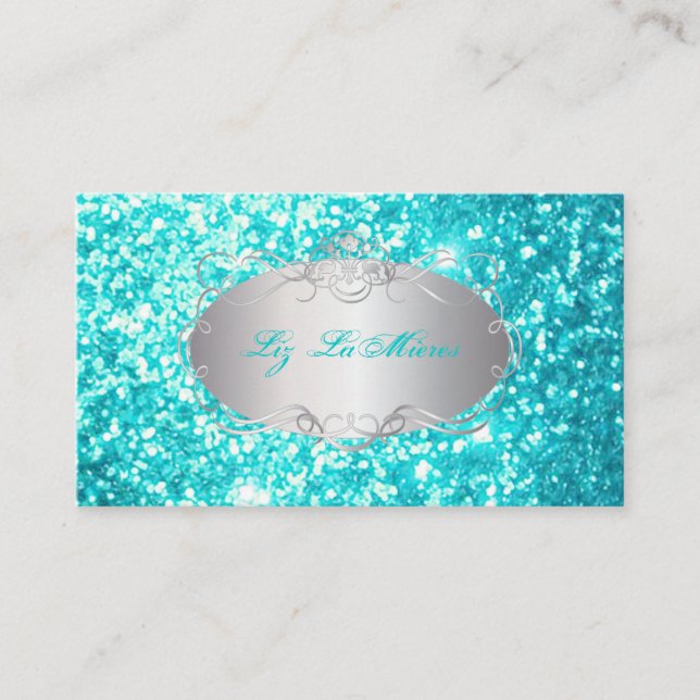 PixDezines Faux Glitter Aqua Blue Business Card (Front)