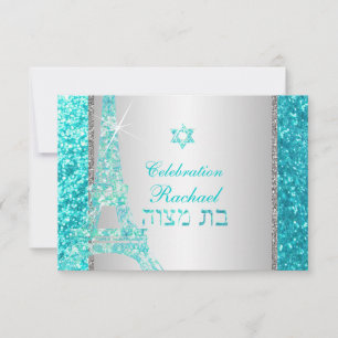 PixDezines faux glitter eiffel/mitzvah celebration Invitation