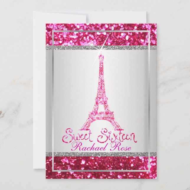 PixDezines faux glitter eifflel/pink ruby/sweet 16 Invitation (Front)