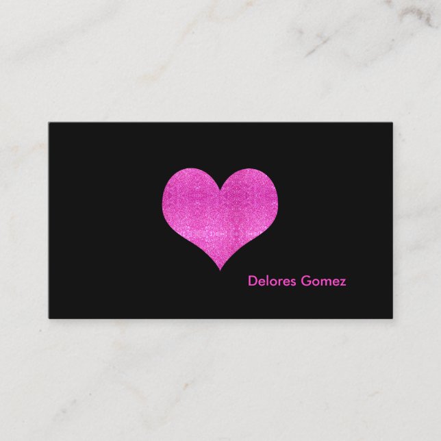 PixDezines Faux Glitter Hot Pink Heart Business Card (Front)