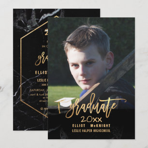 PixDezines Faux Gold /Black Marble Graduation Invitation