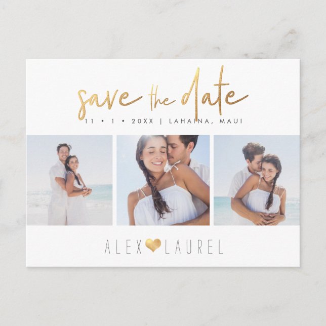PixDezines Faux Gold Chic Script Save the Date Postcard (Front)