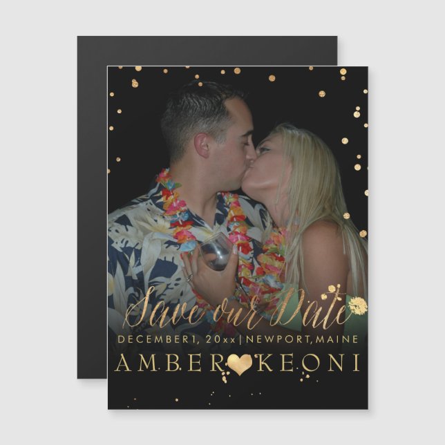PixDezines Faux Gold Confetti/Heart/Save Date Magnetic Invitation (Front/Back)