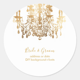 PixDezines Faux Gold Crystal Chandelier Classic Round Sticker